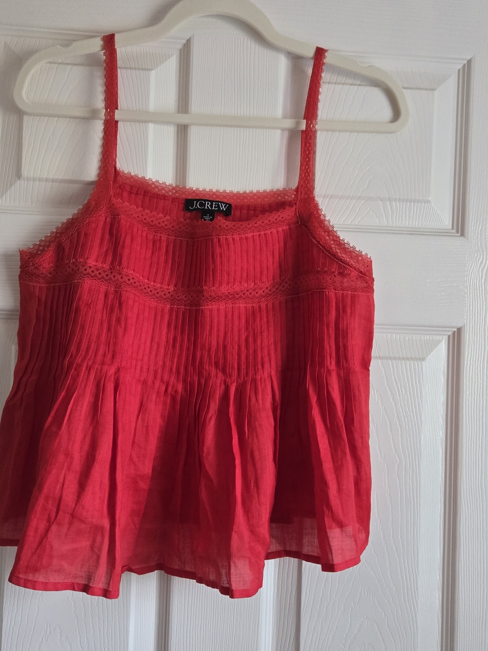 J. Crew Bright Red Lace-Trim Pleated Camisole